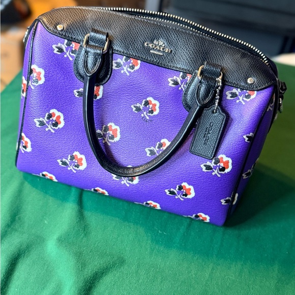 Coach Handbags - Coach Black and Purple Floral Satchel